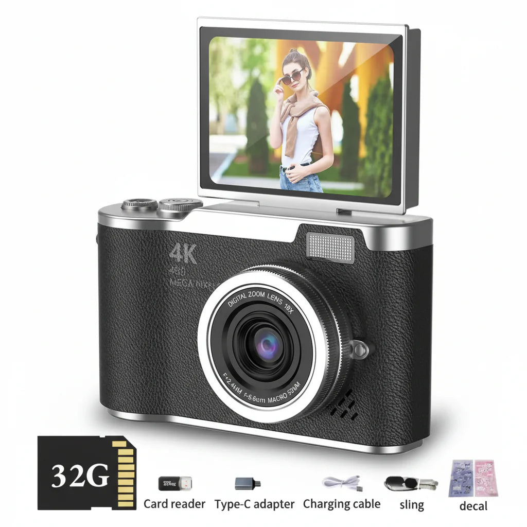 4K Digital Camera with 48MP, Flip Screen, and 8X Zoom