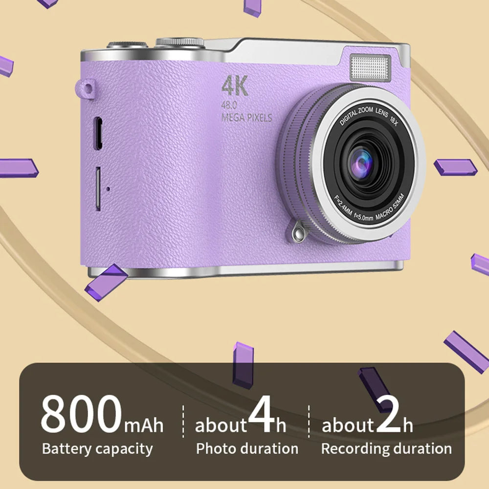 4K Digital Camera with 48MP, Flip Screen, and 8X Zoom
