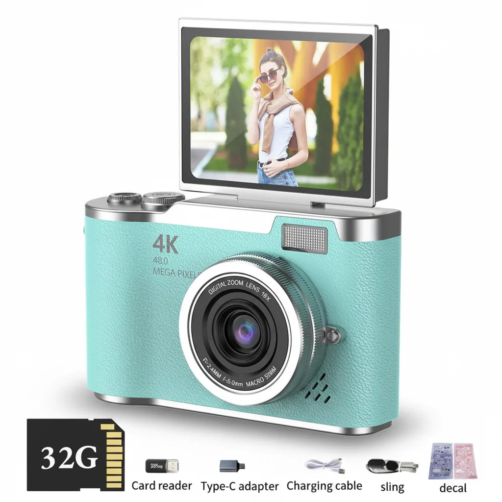 4K Digital Camera with 48MP, Flip Screen, and 8X Zoom