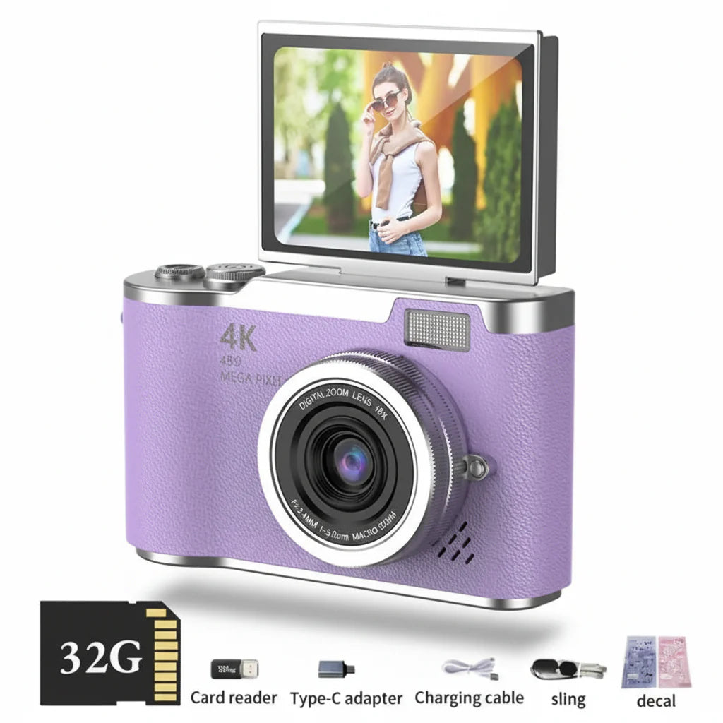 4K Digital Camera with 48MP, Flip Screen, and 8X Zoom