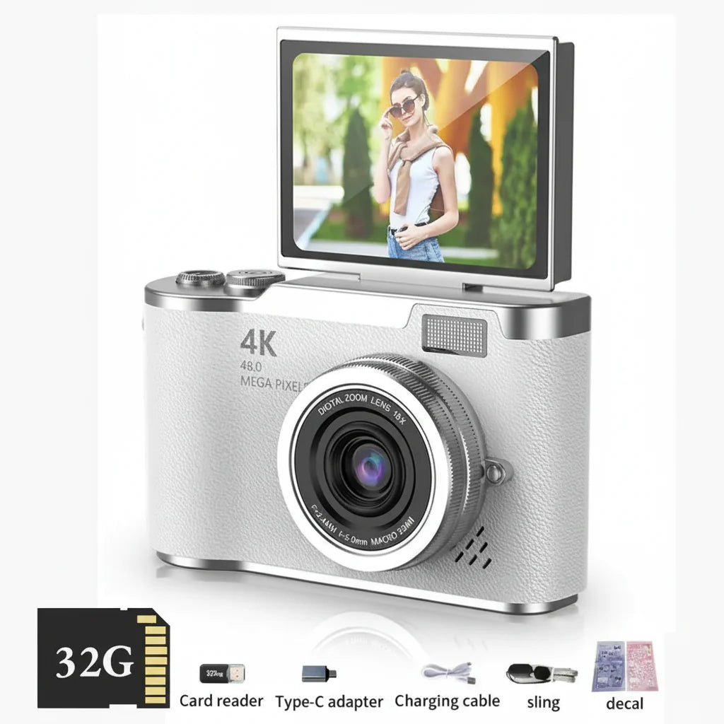4K Digital Camera with 48MP, Flip Screen, and 8X Zoom