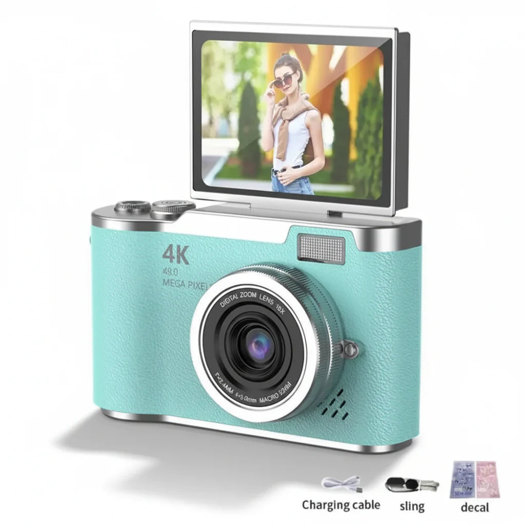 4K Digital Camera with 48MP, Flip Screen, and 8X Zoom