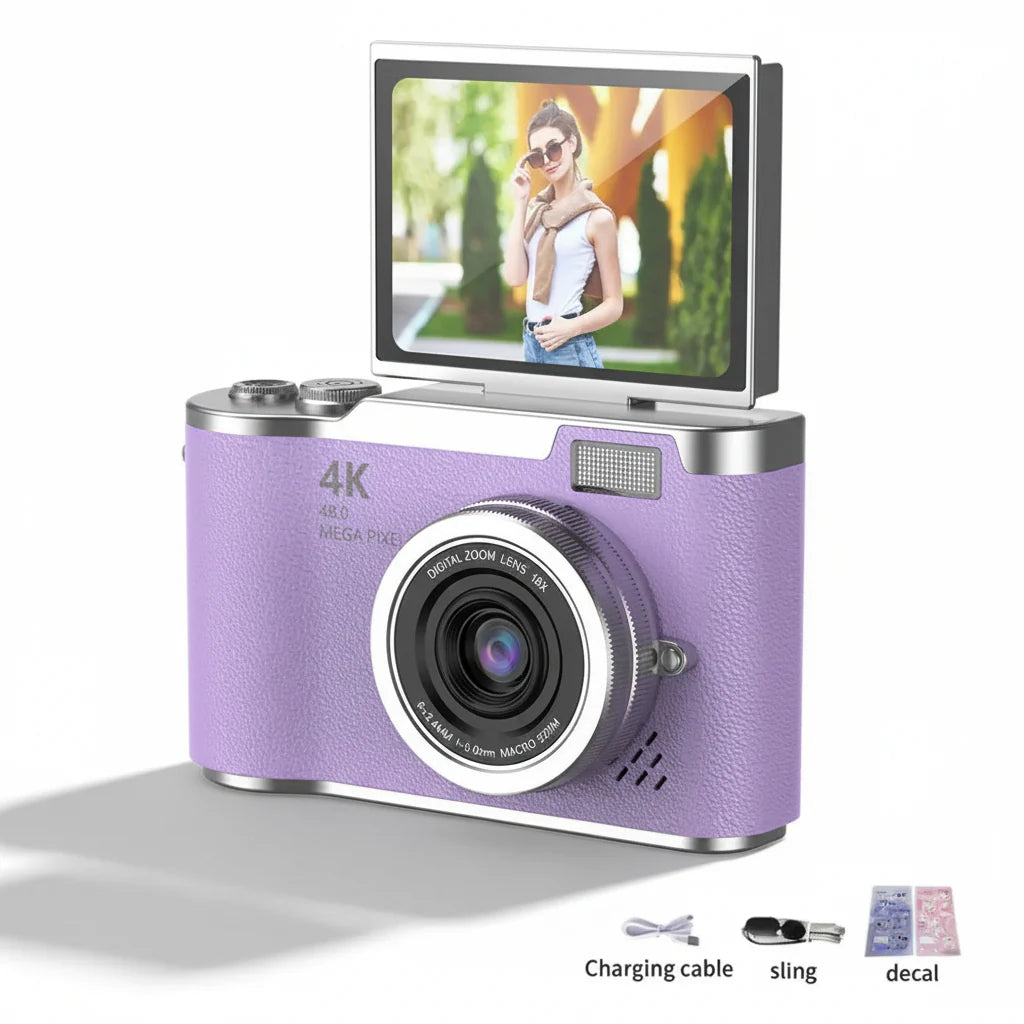 4K Digital Camera with 48MP, Flip Screen, and 8X Zoom