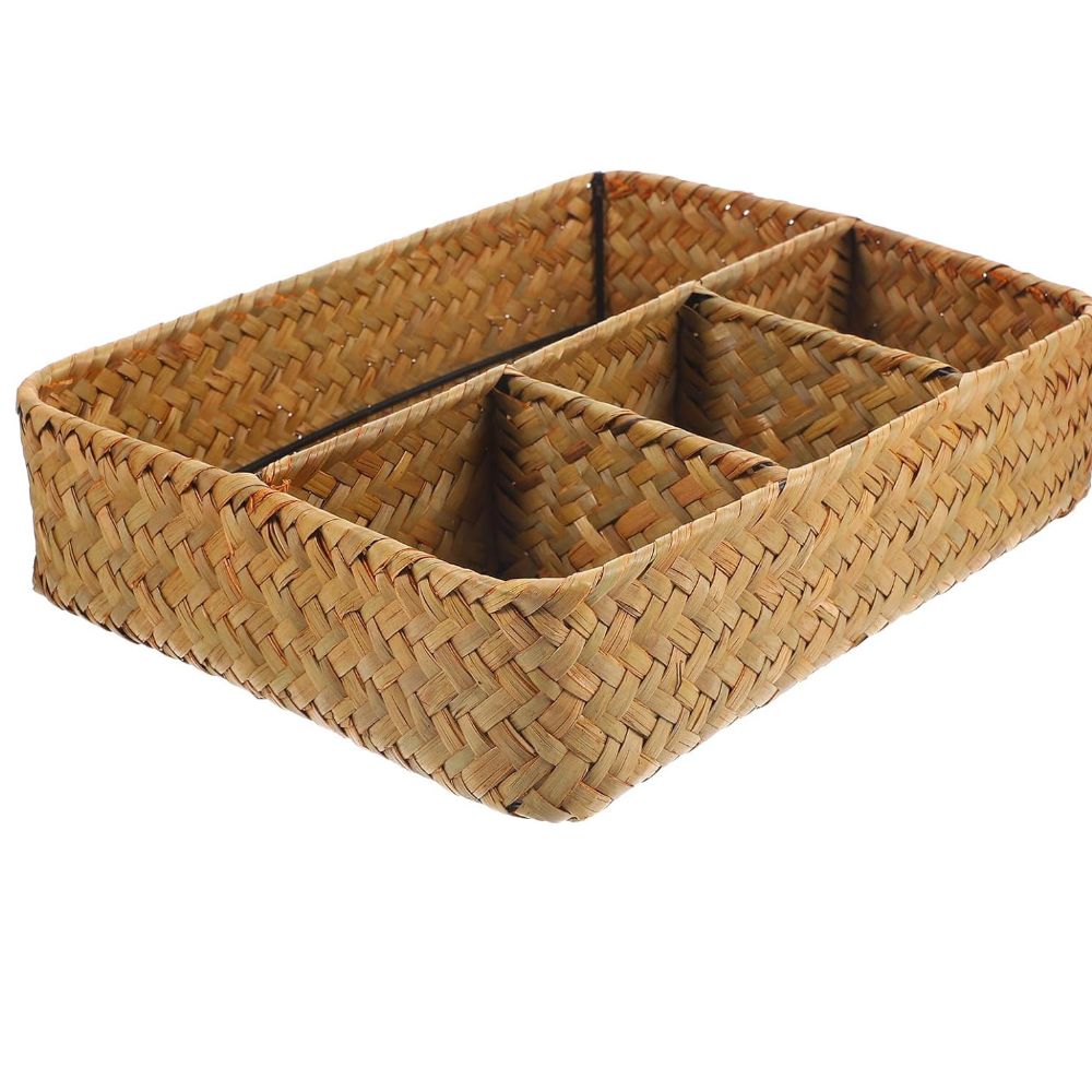 Handwoven Rattan Storage Organizer with Multiple Compartments