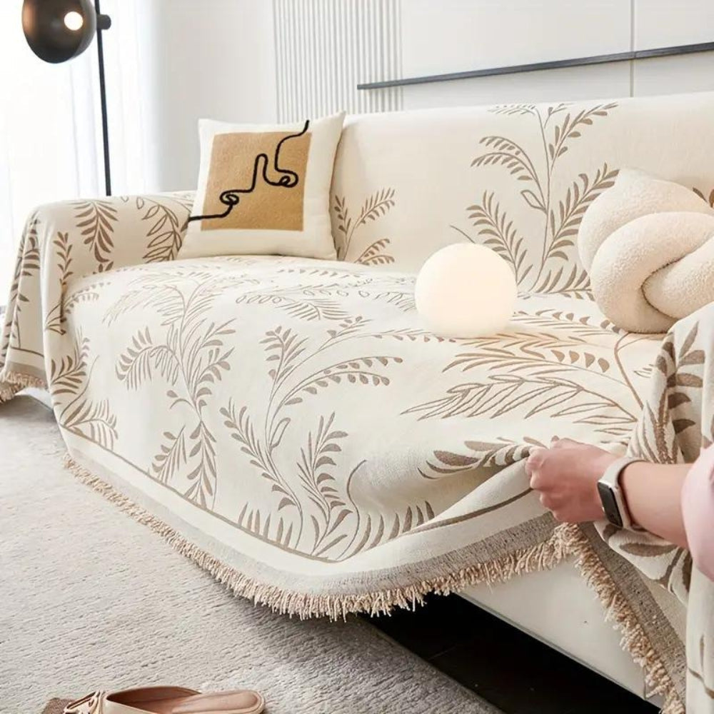 Chenille Sofa Cover with Tassels - Soft, Stain-Resistant Fabric