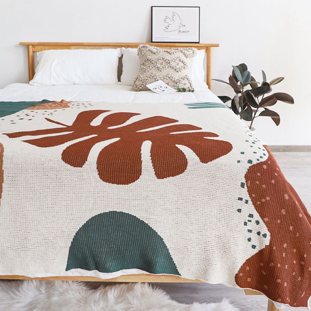 Abstract Knitted Throw Blanket in Cotton Linen