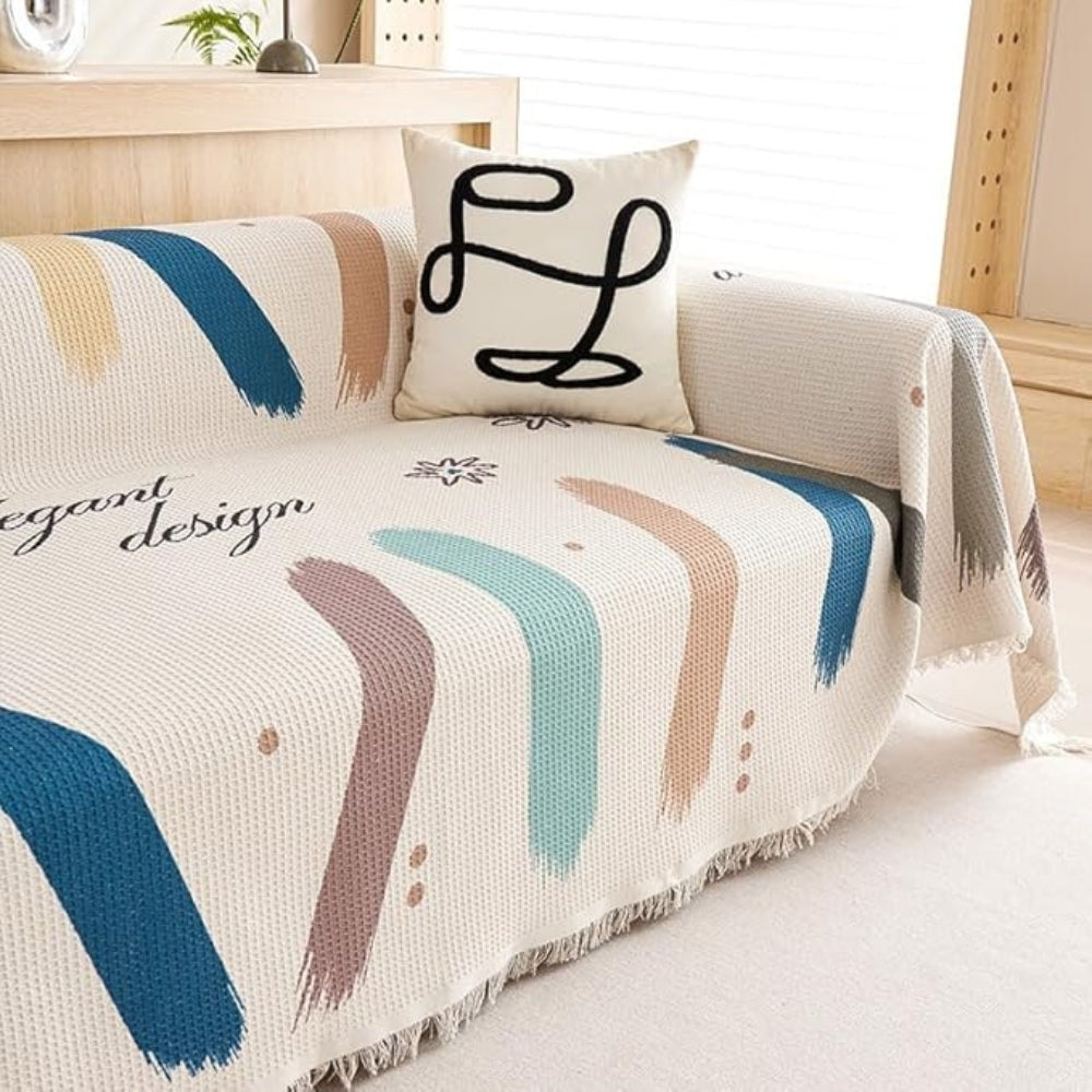 Abstract Tasseled Sofa Cover in Cotton and Microfiber