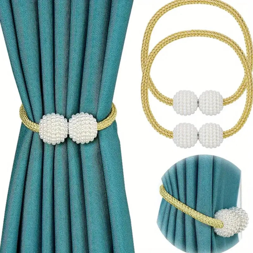 Magnetic Faux Pearl Curtain Tie Backs - 2 Piece Set
