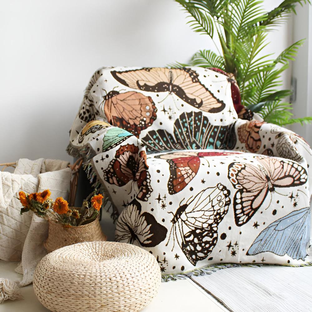 Butterfly Garden Microfiber Blanket with Fringed Edges