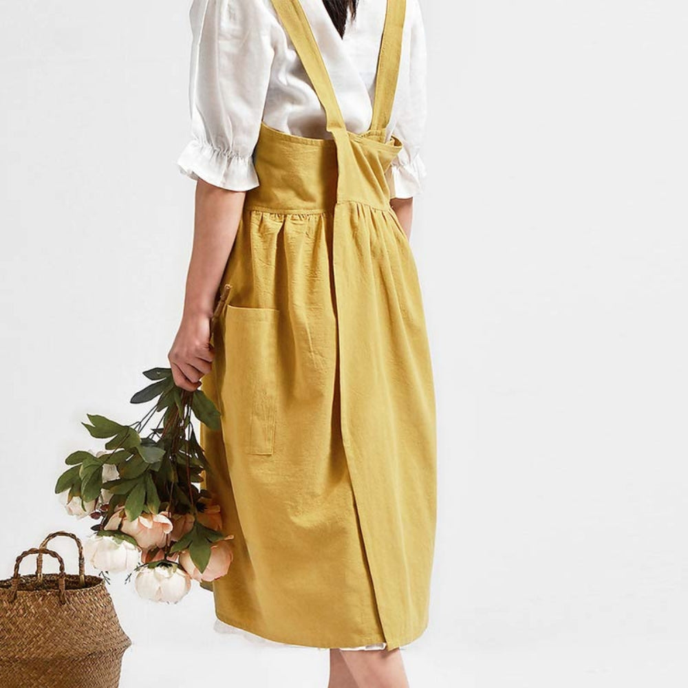 Cross-Back Cotton Apron with Pockets