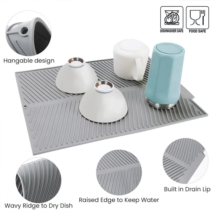 Silicone Dish Drying Mat with Drainage System