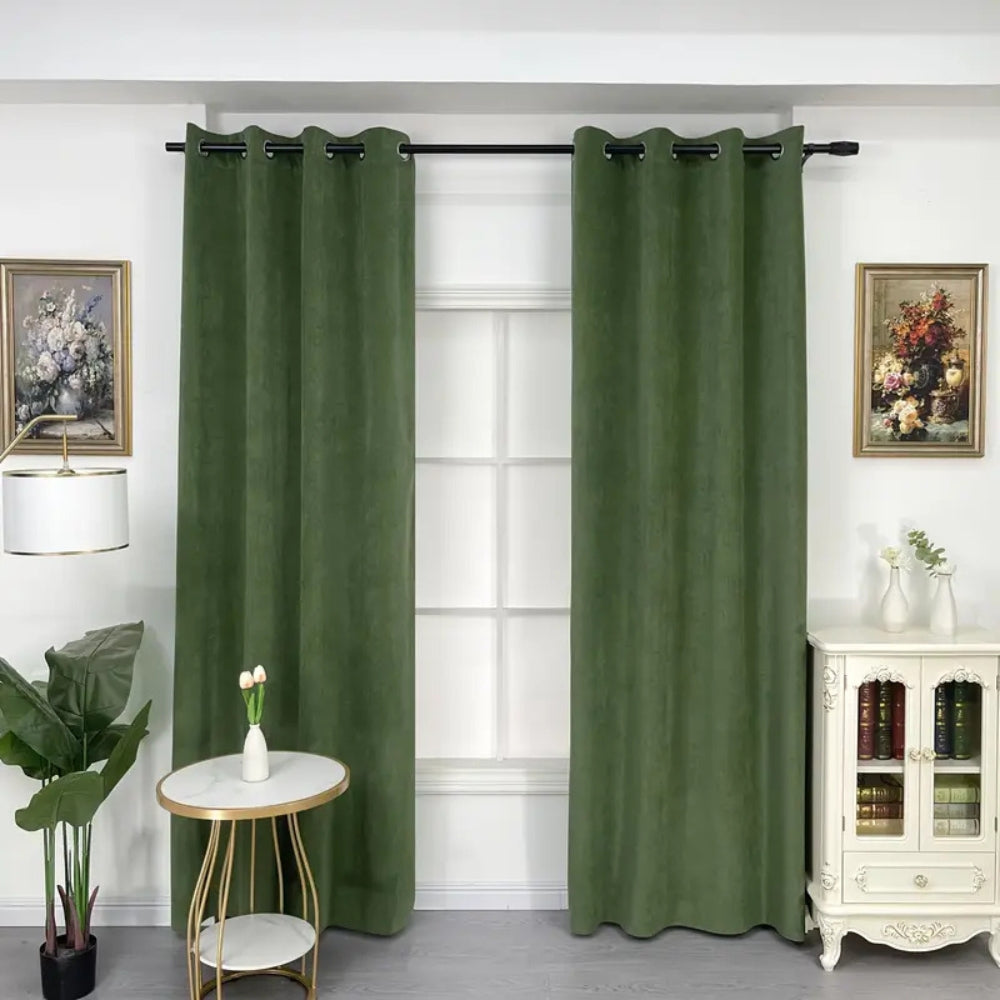 Soft Grass Green Velvet Curtain Drapes