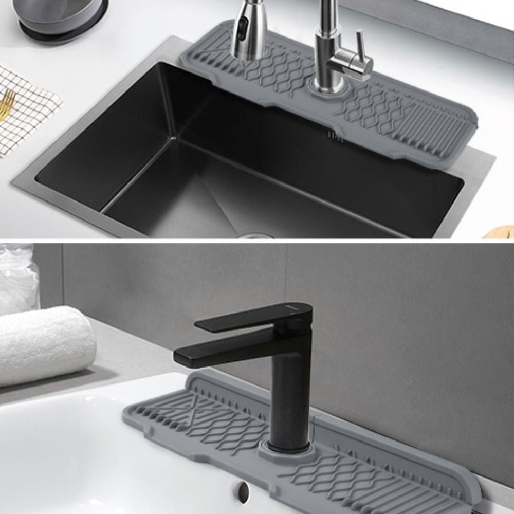 Rubber Faucet Sink Mat with Draining Slope and Foldable Edges