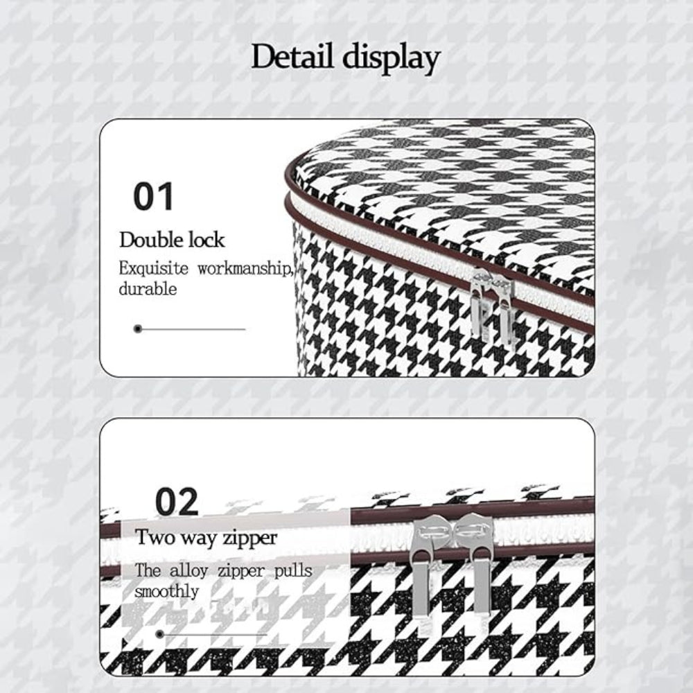 Houndstooth Collapsible Storage Box with Zipper Closure