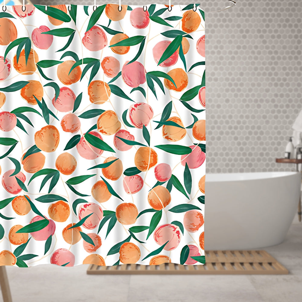 Fresh Peach Fruit Pattern Shower Curtain with Waterproof Fabric