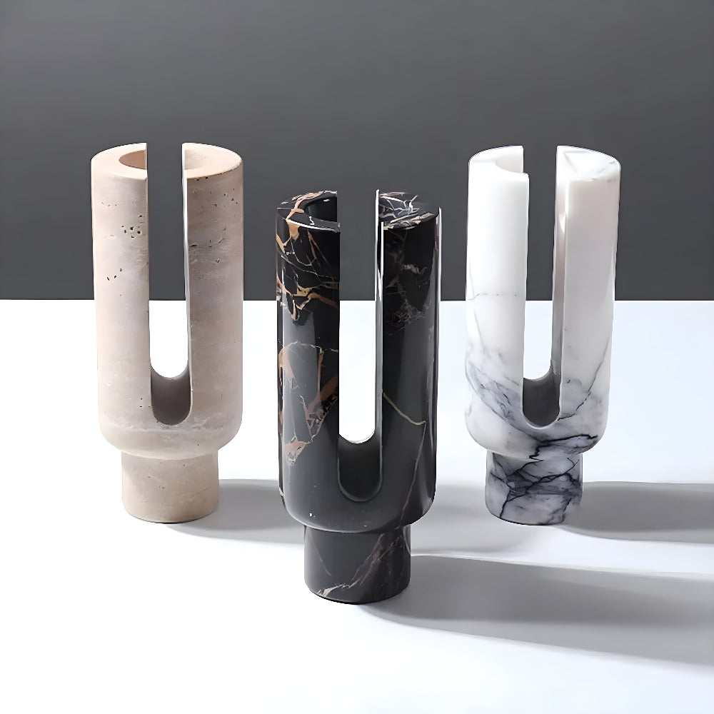 Modern Marble Candle Holder with Geometric Design