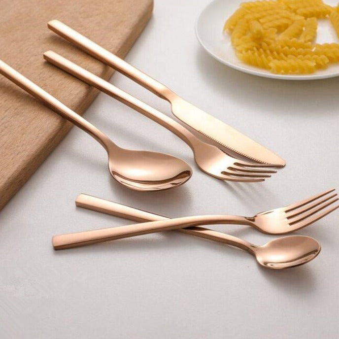 30-Piece Modern Stainless Steel Cutlery Set in Gold, Black, Silver, and Rose Gold