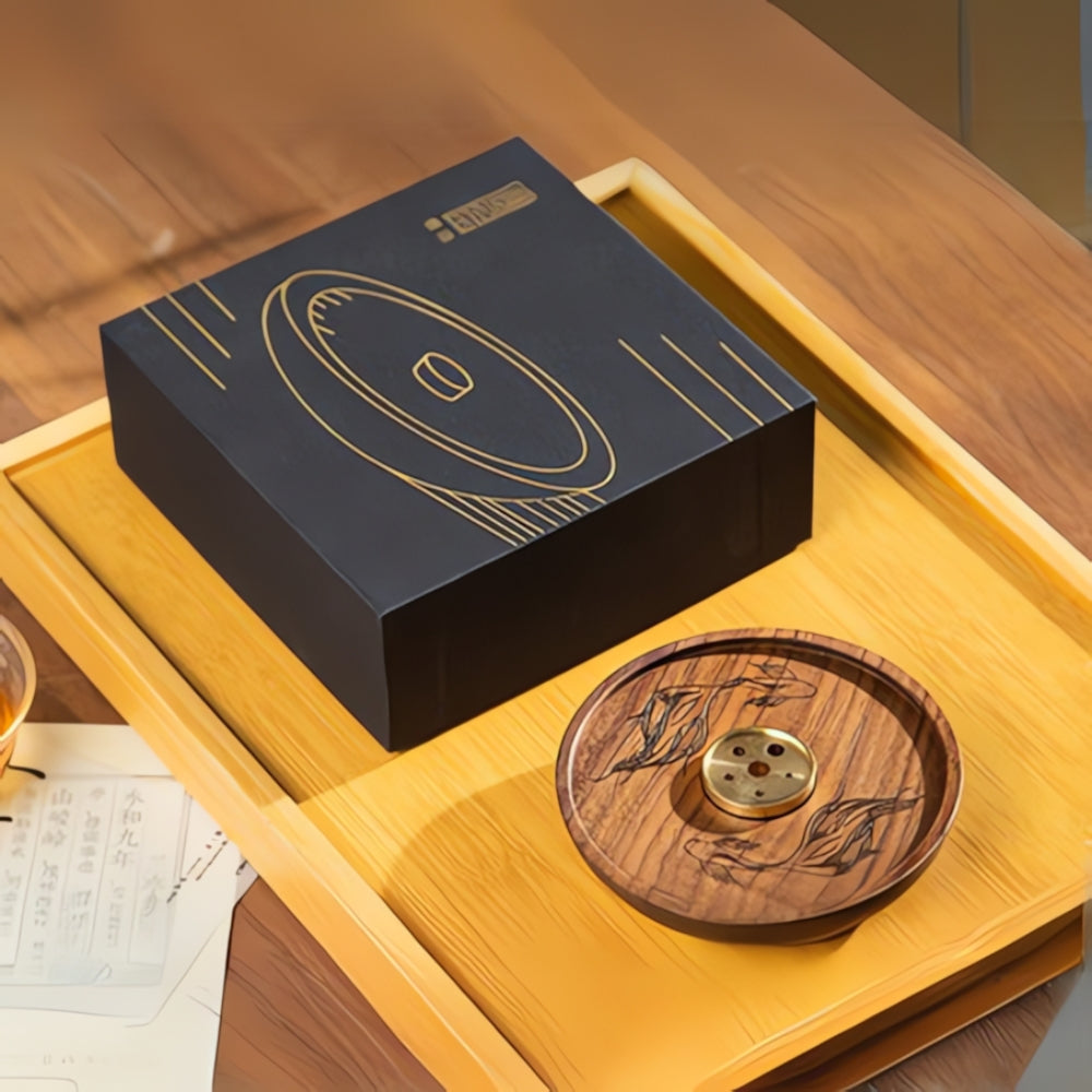 Round Wooden Incense Holder with Copper Insert