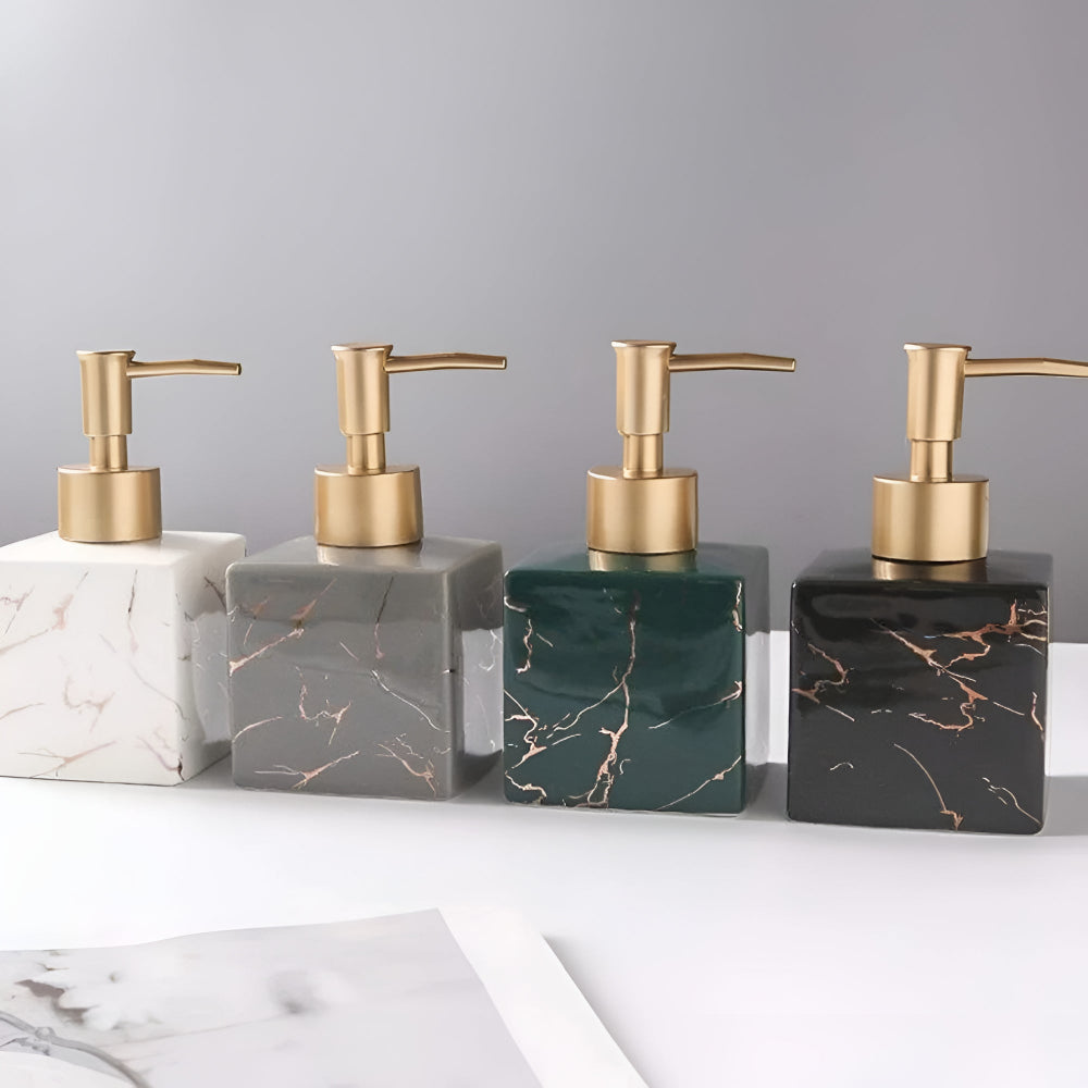 Marble Ceramic Soap Dispenser with Gold Pump