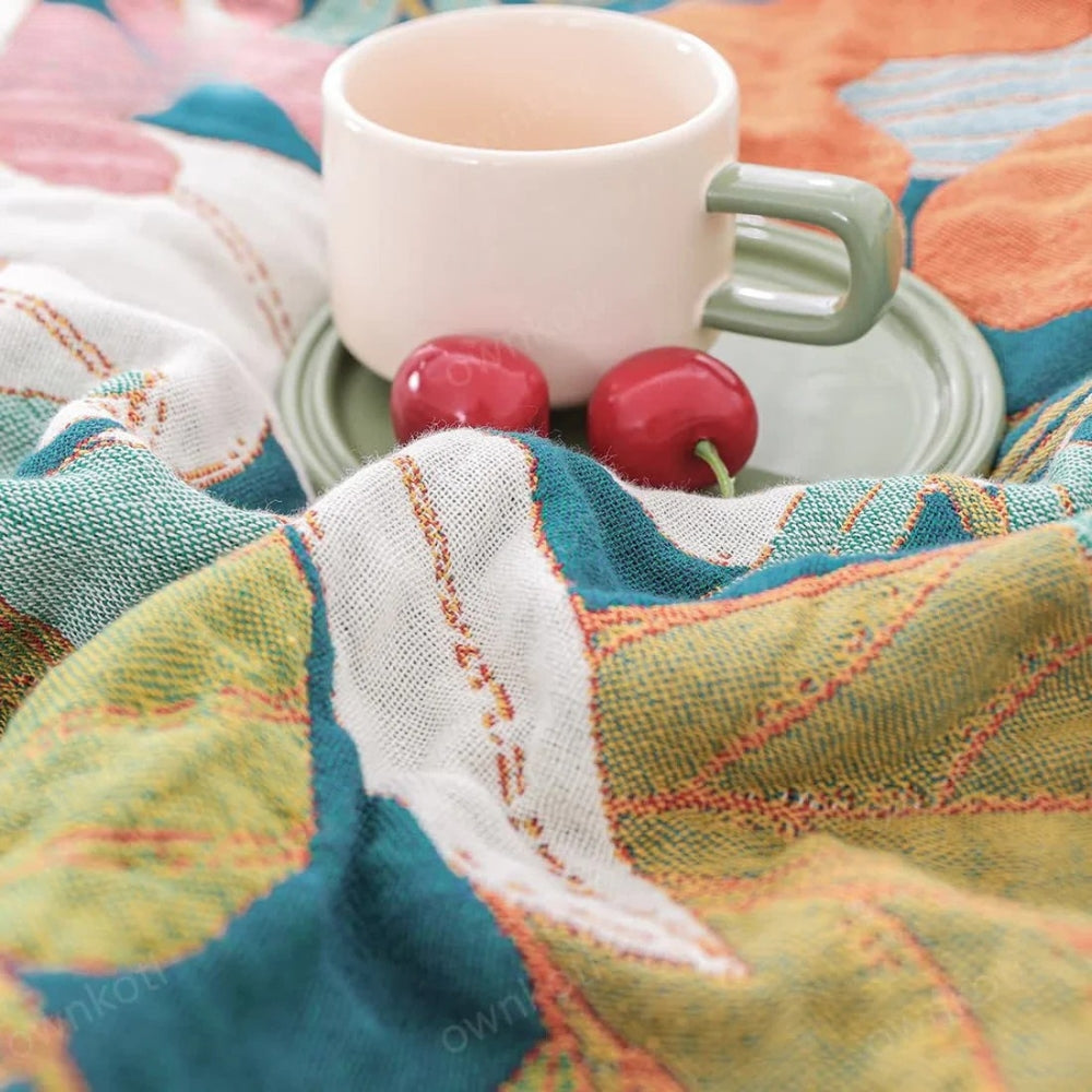 Botanical Cotton Gauze Blanket for All-Season Comfort