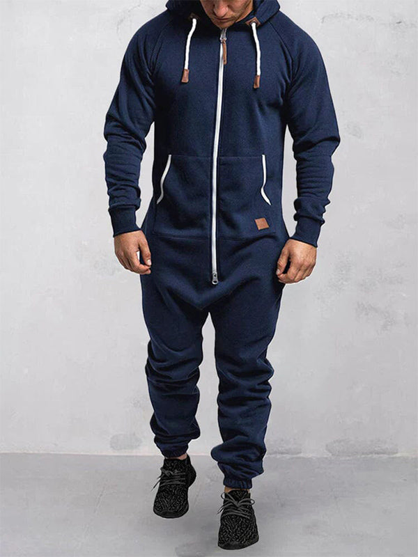 Hooded Fleece Zipper Jumpsuit with Pockets