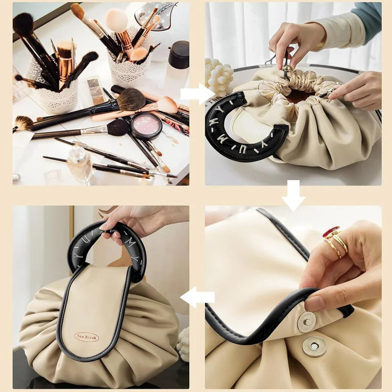 Drawstring Makeup Bag in Waterproof PU Leather