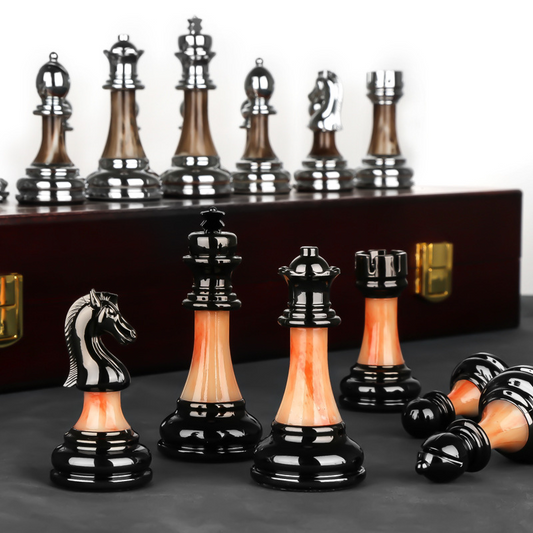 Luxurious Metal Chess Set with 45 cm Wooden Board