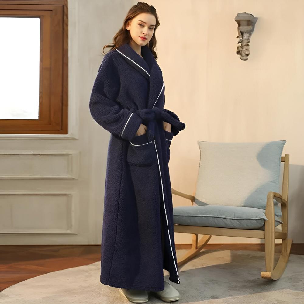 Coral Fleece Shawl Collar Bathrobe with Pockets