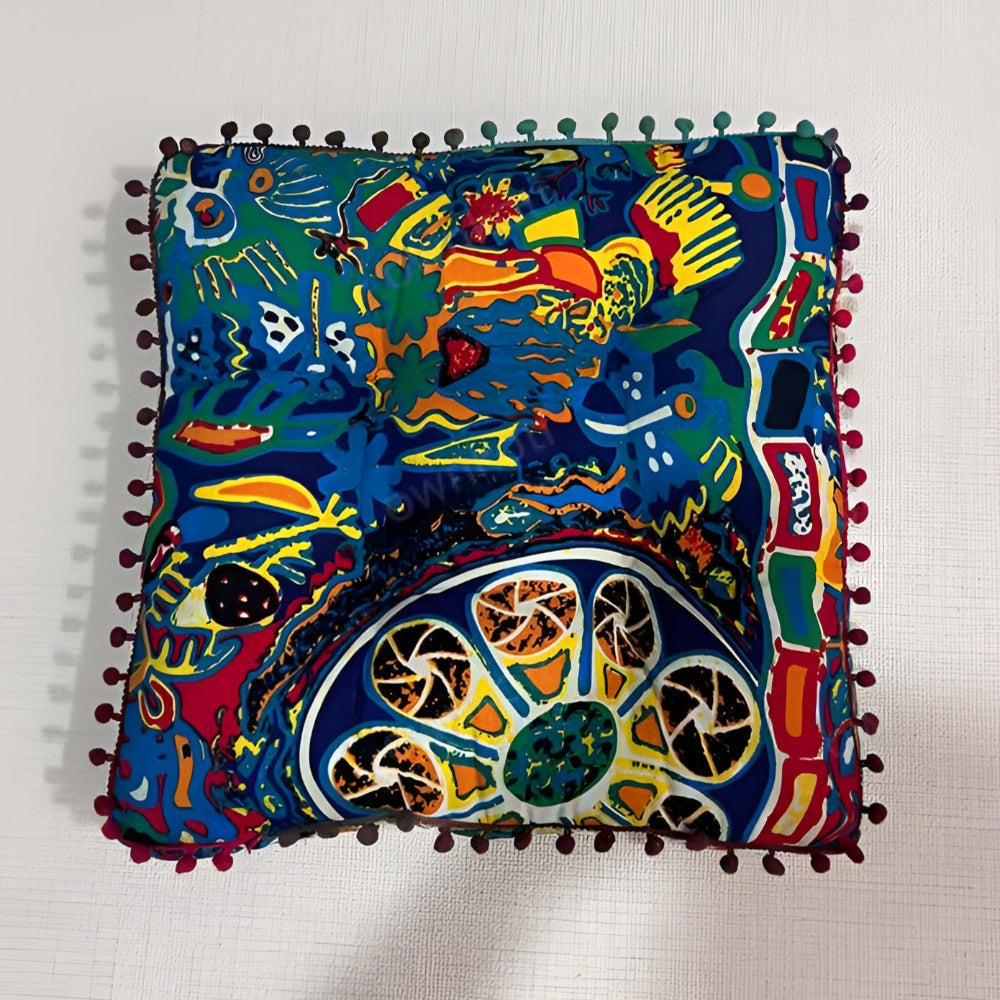 Bohemian Square Floor Cushion with Pom-Pom Edges