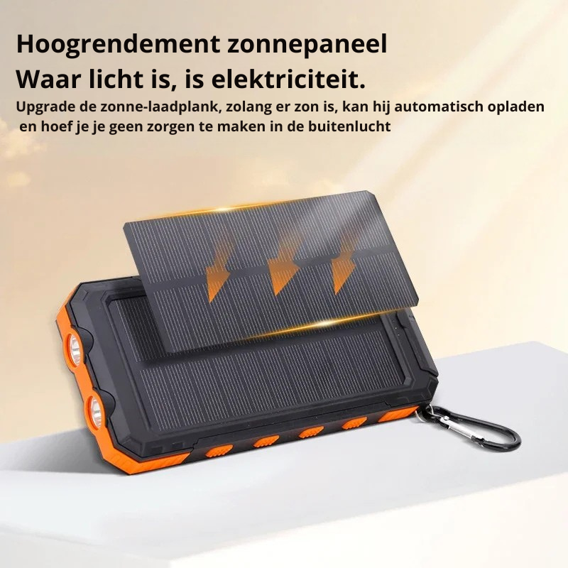 Portable Solar Power Bank with Fast Charging and Dual LED Flashlight