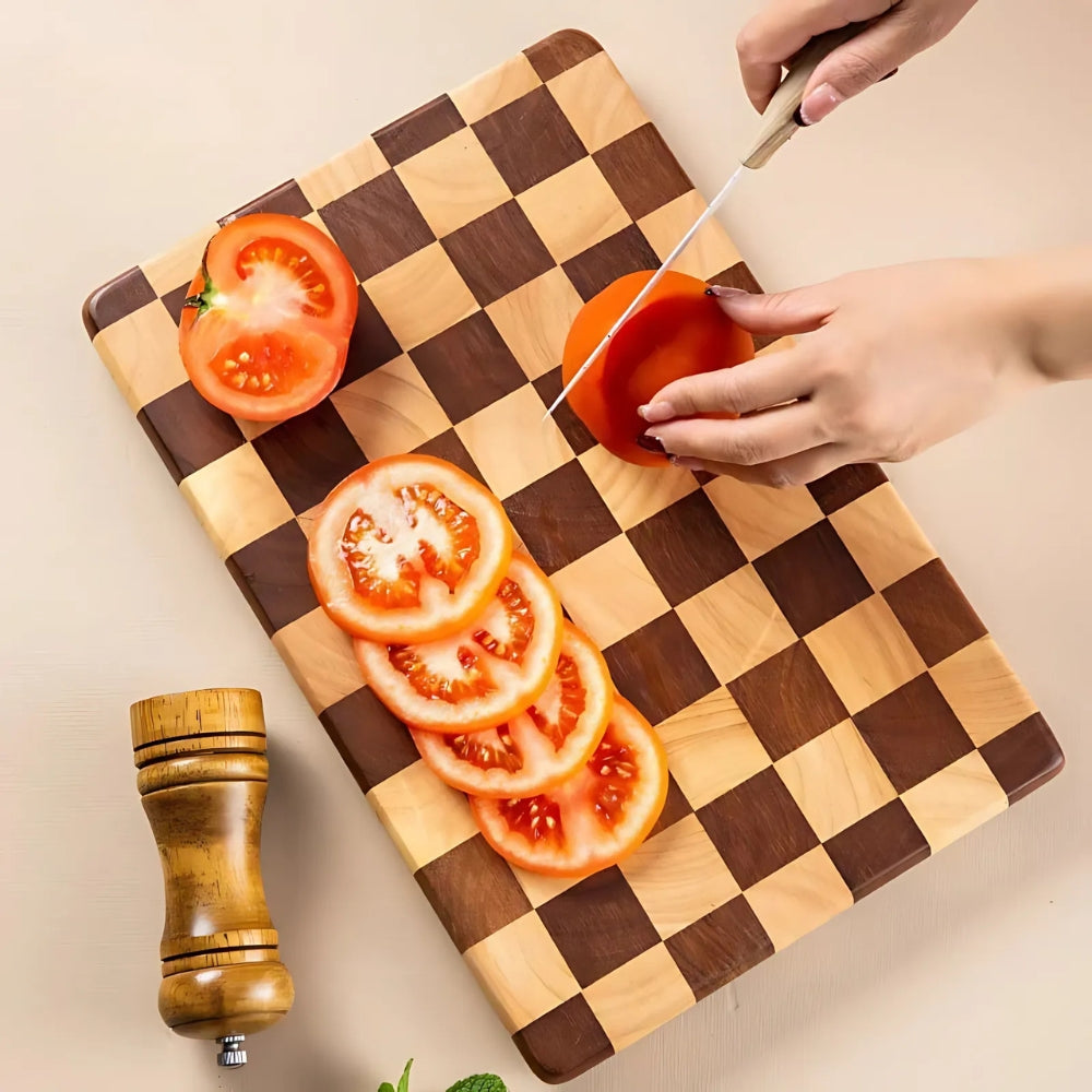 Chess-Inspired Acacia Wood Cutting Board