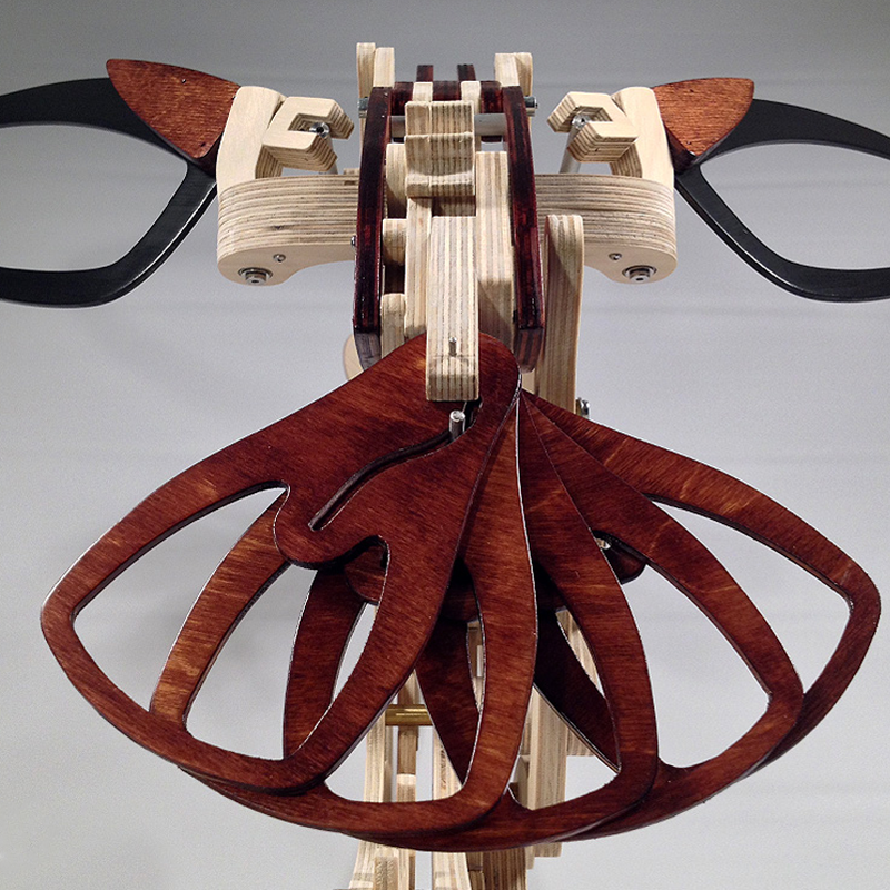 Wooden Kinetic Hummingbird Sculpture with Moving Wings