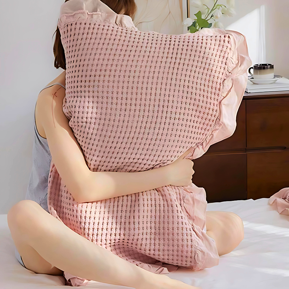 Waffle Weave Ruffle Cotton Pillowcases - 2 Pack