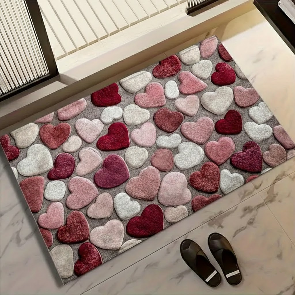 Heart Pattern Non-Slip Polyester Entry Doormat