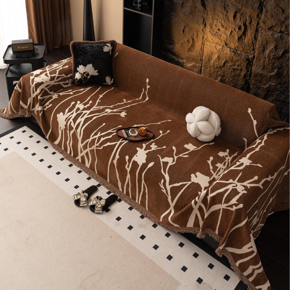 Chenille Sofa Cover with Elegant Branch Design