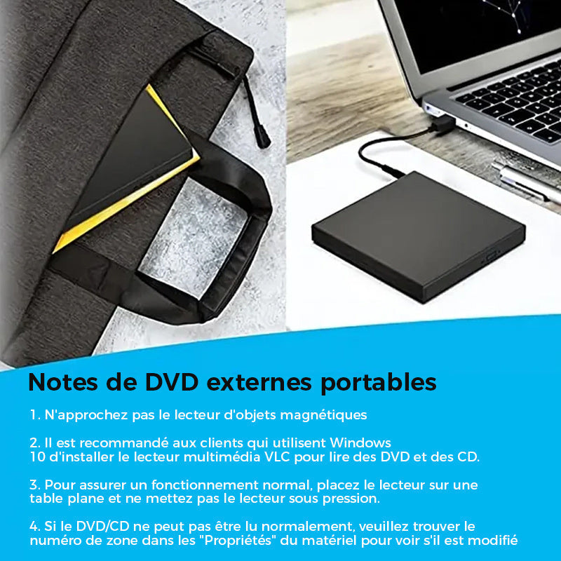Portable External CD DVD Player with USB Compatibility