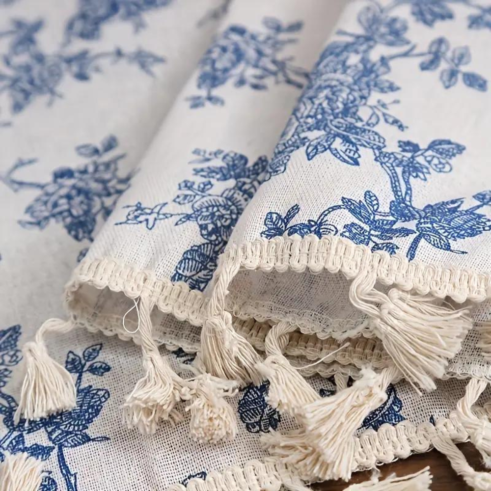 Blue Rose Semi-Sheer Eyelet Curtain
