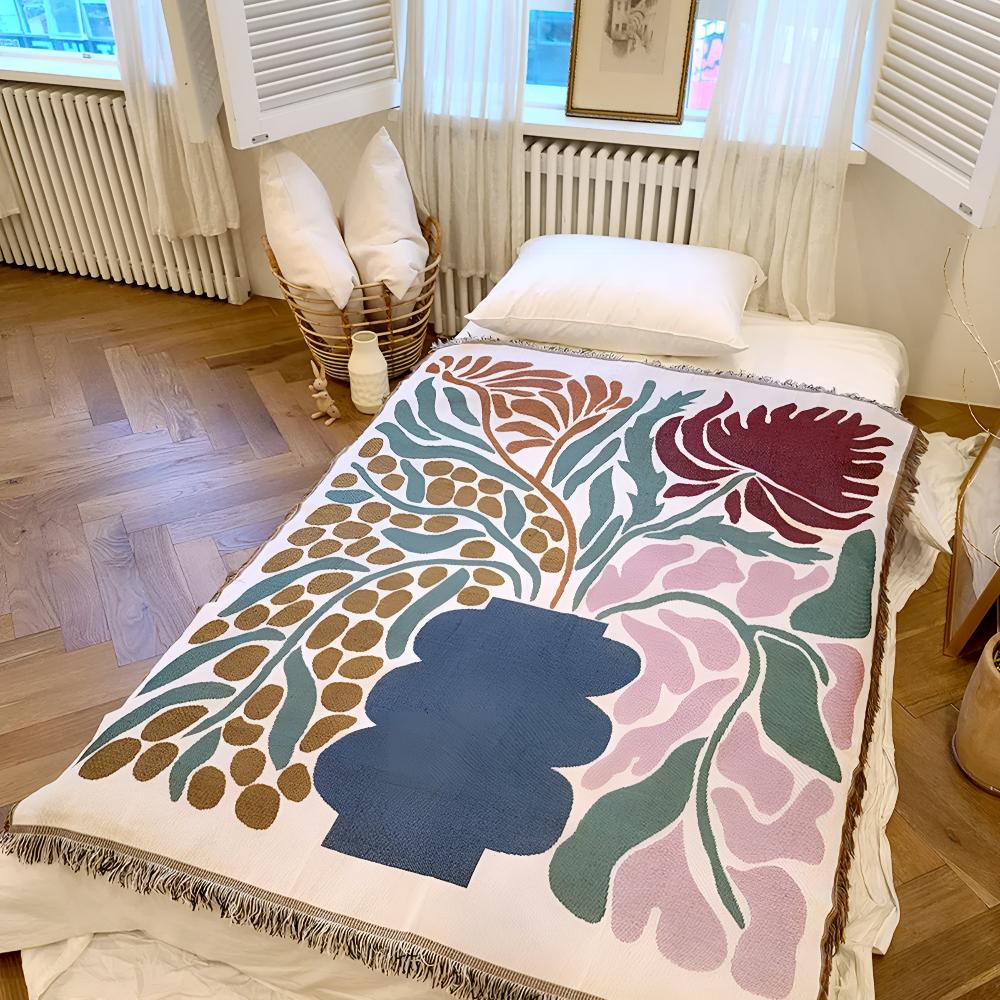Fringed Cotton-Polyester Woven Throw Blanket