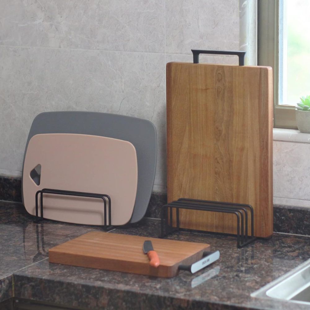 Matte Black Steel Kitchen Organizer for Cutting Boards and Trays