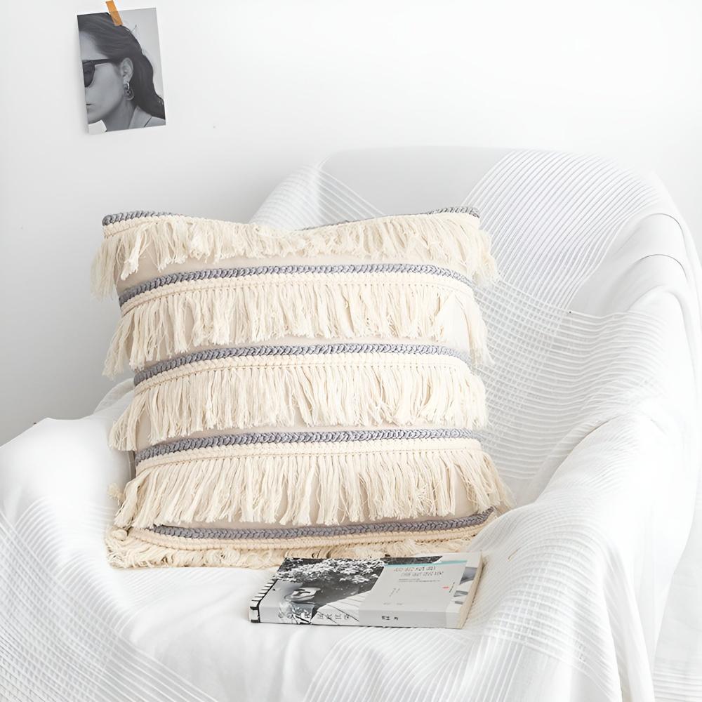 Bohemian Fringe Tassel Cushion Covers in Soft Linen