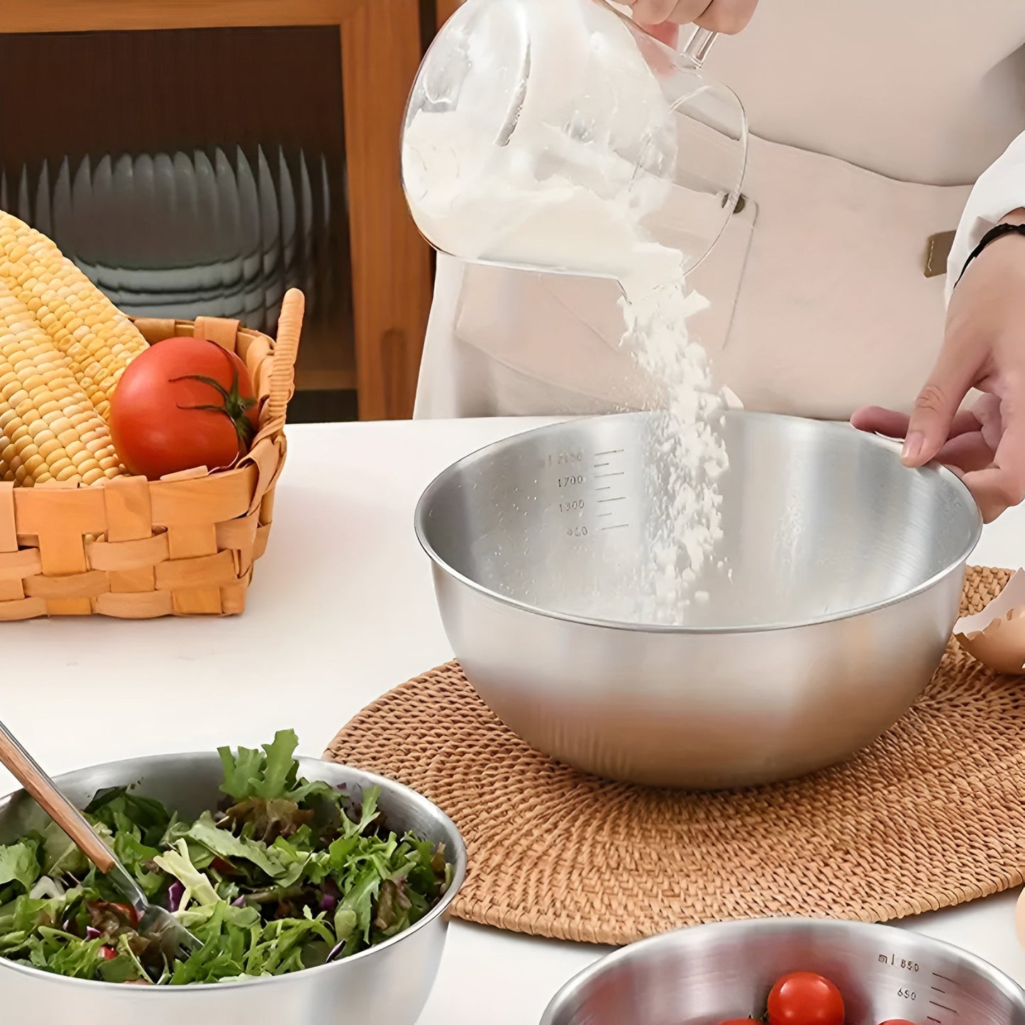 Stainless Steel Mixing Bowl Set with Measurement Marks - 3 Piece
