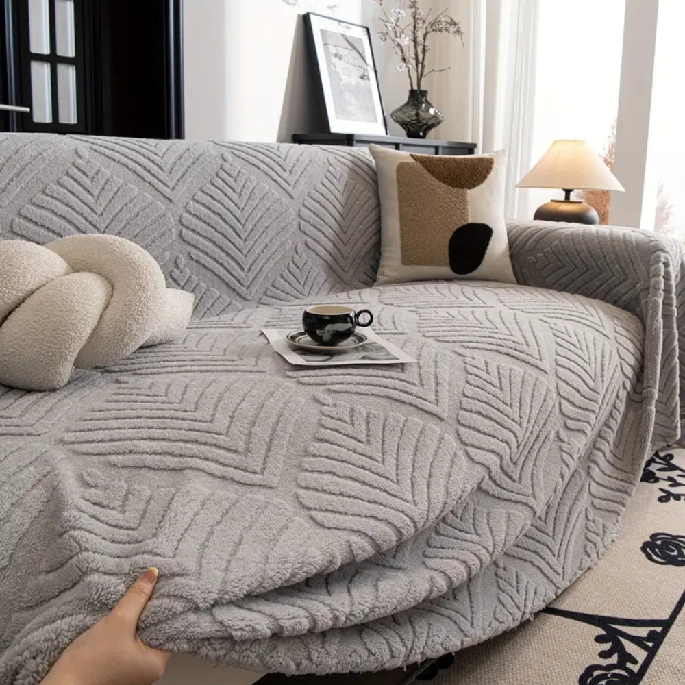 Herringbone Leaf Fleece Sofa Cover for 2-4 Seat Sofas