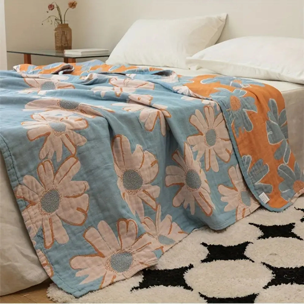 Daisy Print Cotton Gauze Summer Blanket