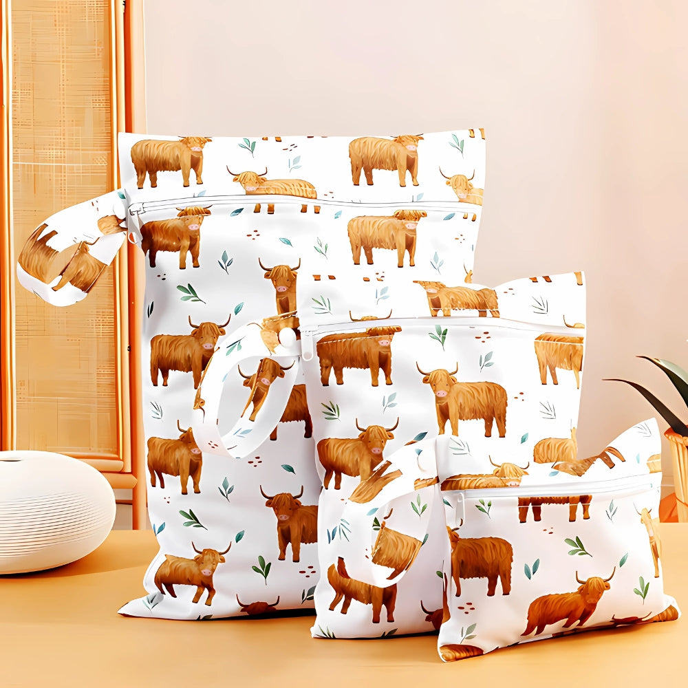 Safari Print Reusable Wet Dry Bag Set for Baby - 3 Sizes