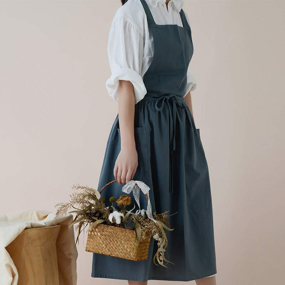 Cotton Cross-Back Apron with Pockets
