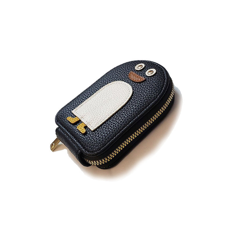 PU Leather Zipper Accordion Wallet for Credit Cards with Cute Penguin Design