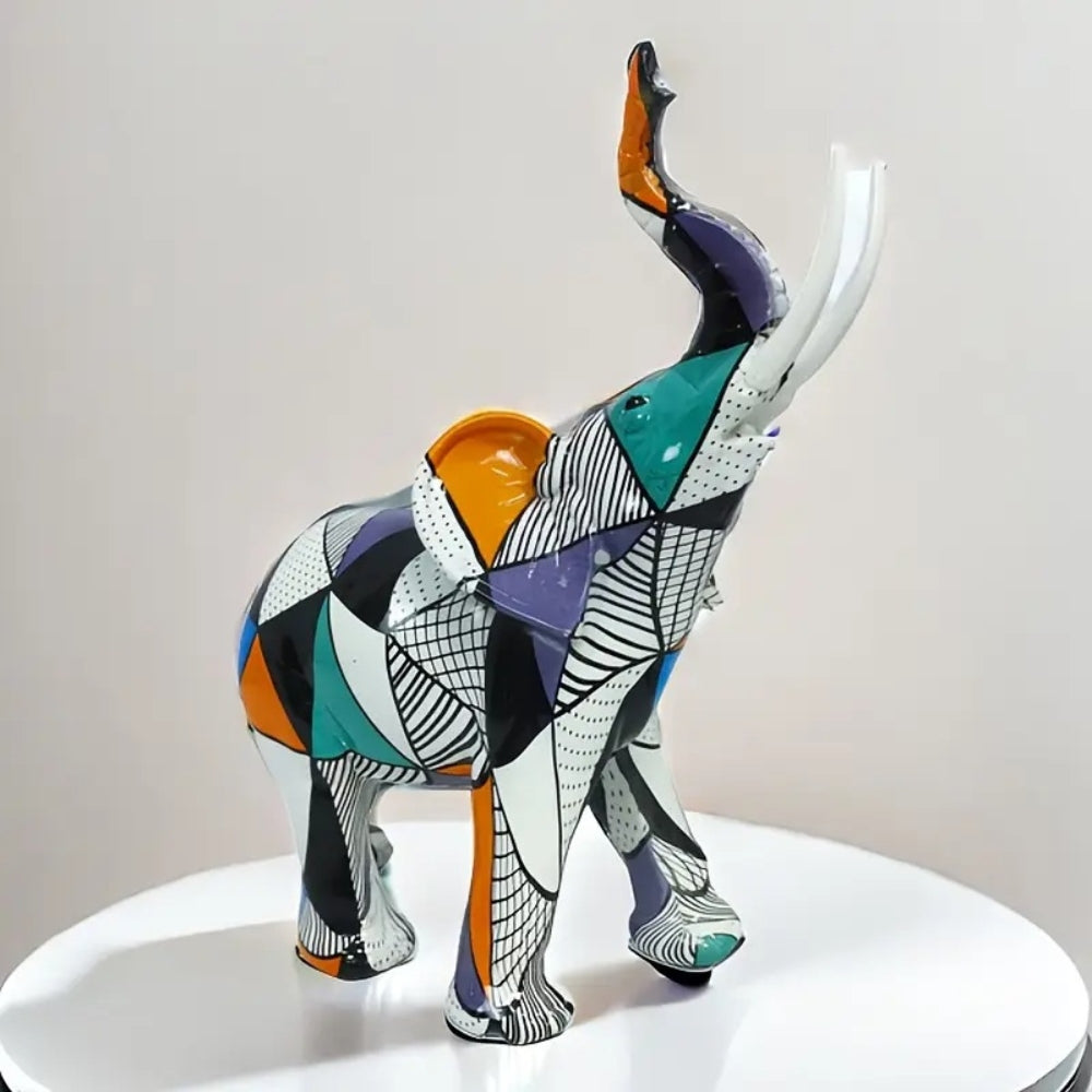 Colorful Geometric Abstract Elephant Figurine