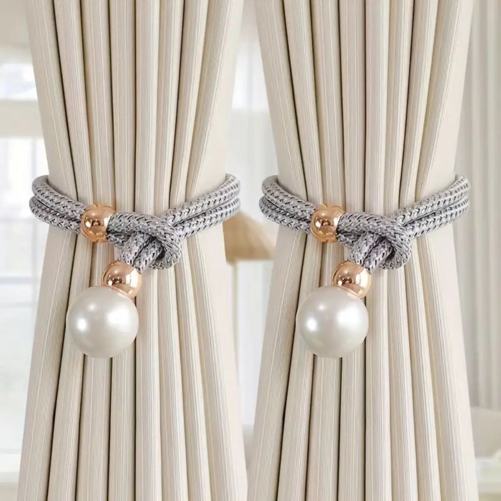 Adjustable Faux Pearl Curtain Tie Backs - 2 Piece Set