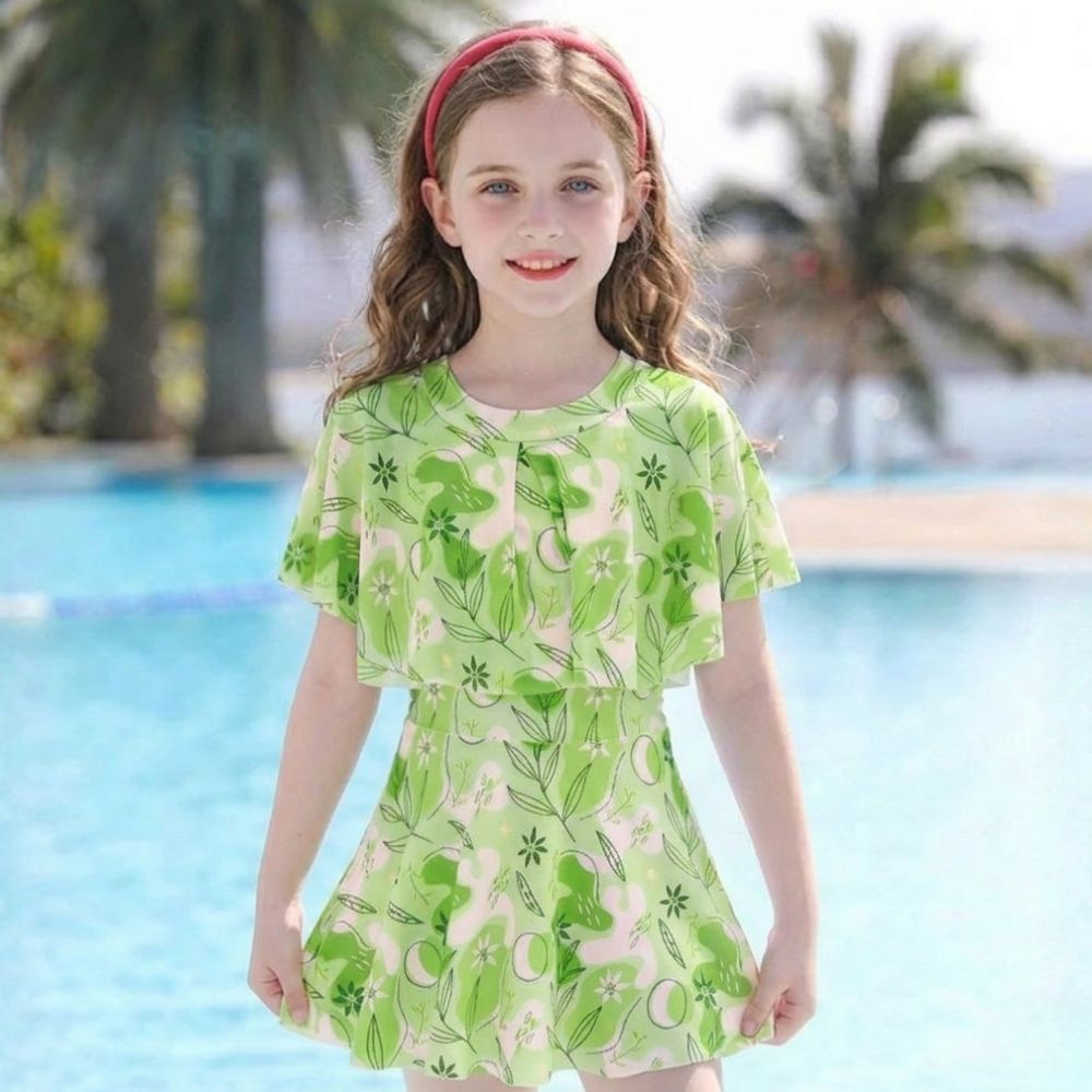 Girls' Quick-Drying Swimsuit Set with Skirt for Beach and Pool