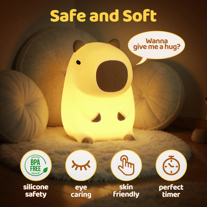 Capybara Squishy Night Light with Touch Activation and Timer